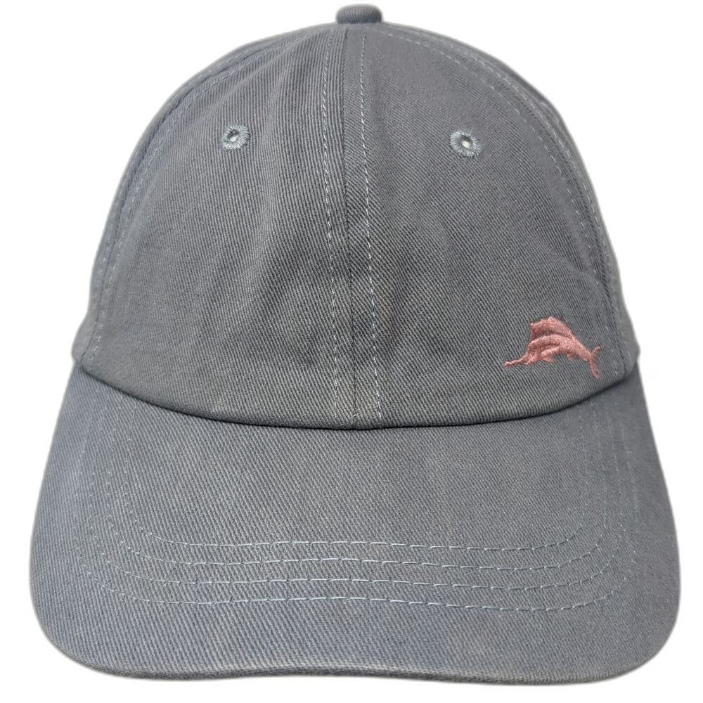 Tommy Bahama Baseball Cap Gray One Size Pink Underbrim Marlin Logo Slideback Hat